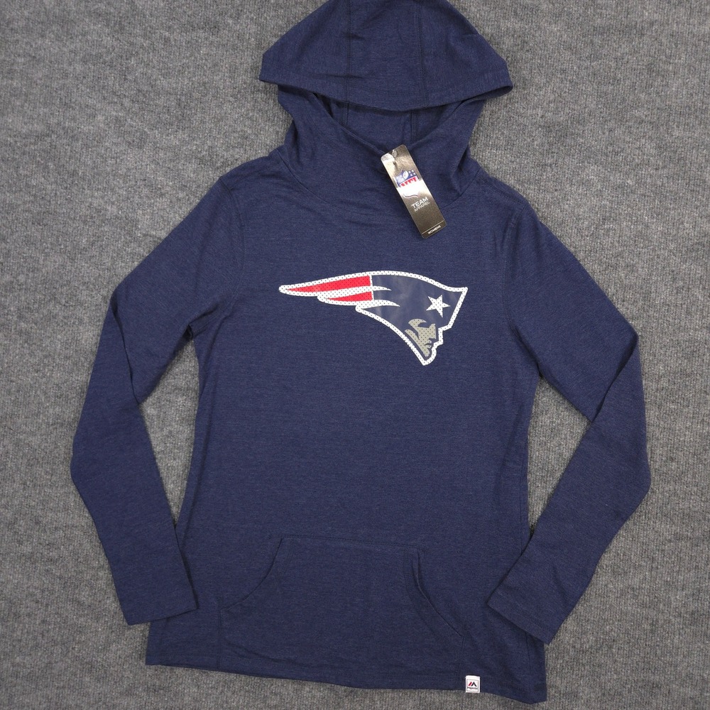 Majestic NFL New England Patriots Hoodie Shirt Womens L Navy Blue Heather NEW